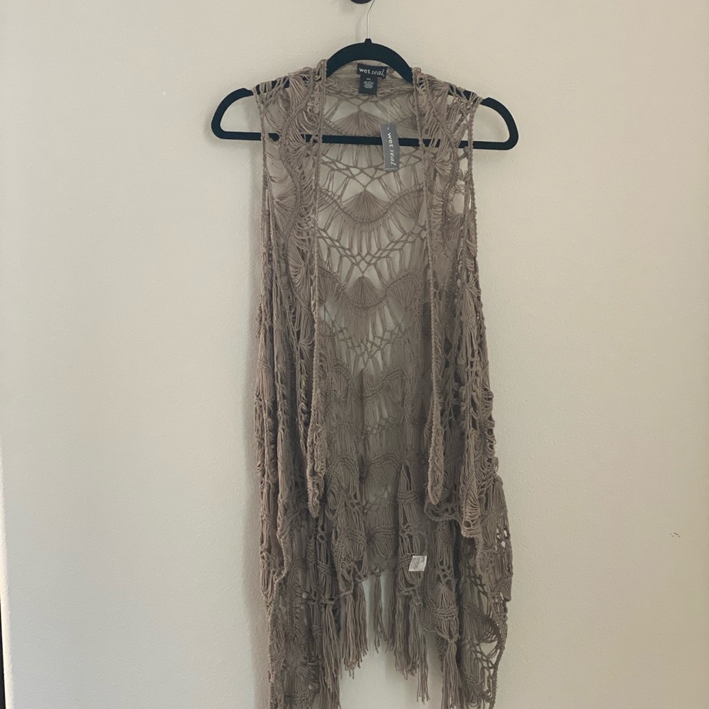 Boho Hippie Tassel Vest Beige M/L